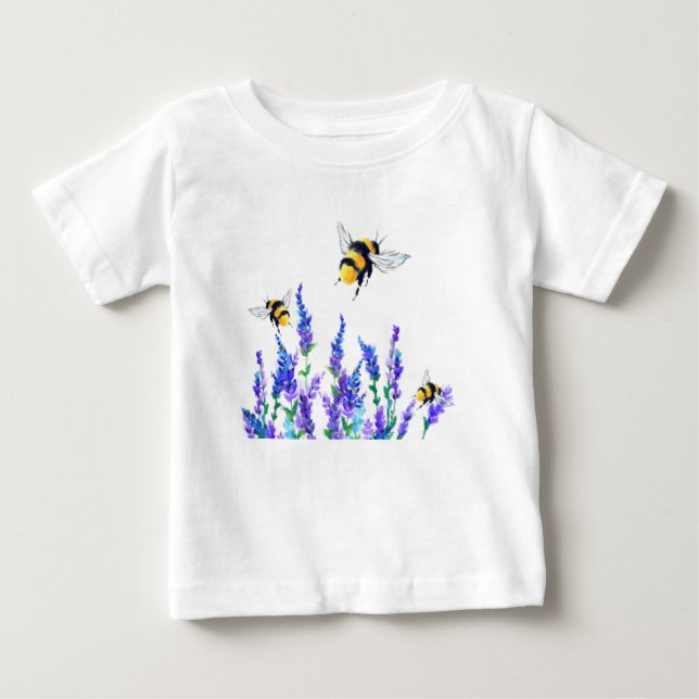 Flores e abelhas Voando Bebê T-Shirt Primavera Joy (Frente)