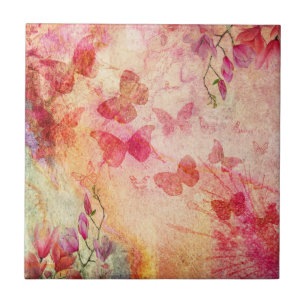Flores E Borboletas Aquarela, Azulejo Cerâmico