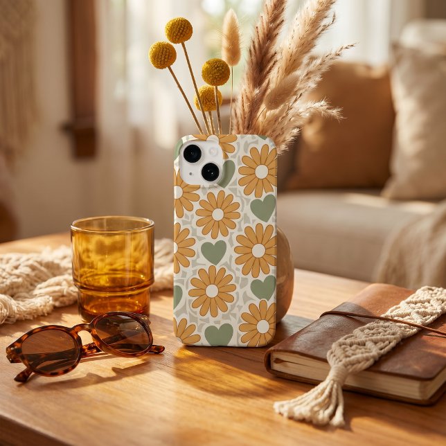 Flores e Corações Hippie Groovy Retrô Mãe Personal (Retro Groovy Hippie Flowers & Hearts Custom Mother Case-Mate iPhone Case)