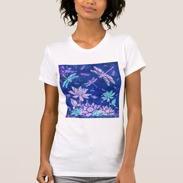 Flores e Dragonflies T-Shirt (Frente)