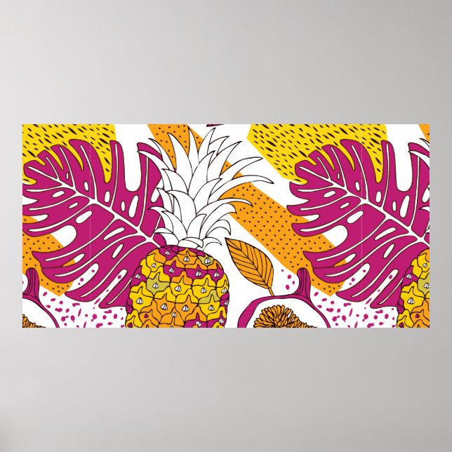 Flores e frutas tropicais, impressão exótico brilh (Frente)