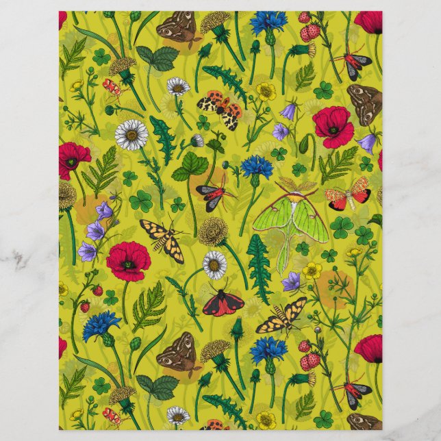 Flores e mariposas selvagens em verde (Frente)