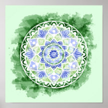 Flores e pontos Mandala - Impressão de aquarela