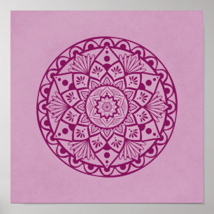 Flores e pontos Mandala - Impressão de Fuschia Pi