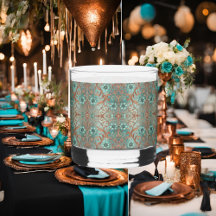 Flores e Videiras Elegantes de Cobre e Turquesa