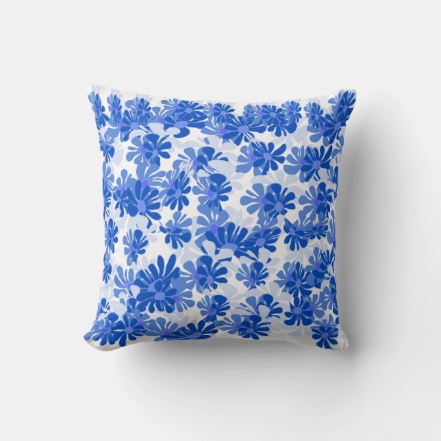 Flores Elegantes: Almofada Azul Vibrante (Frente)