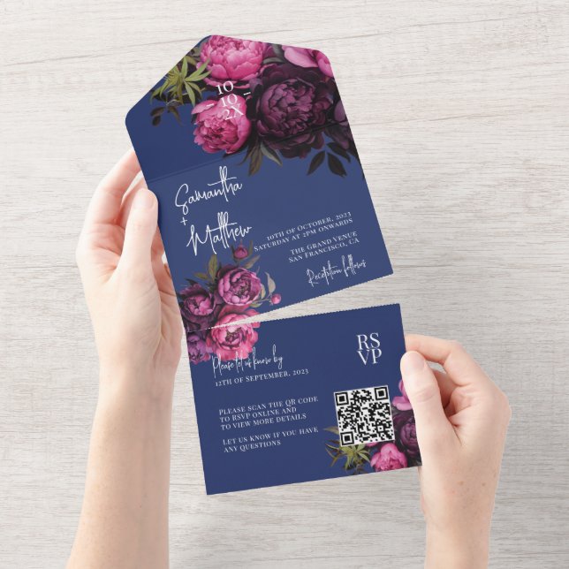 Flores Elegantes e Melancólicos Casamento Azul-Mar (Aba destacável)