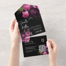 Flores Elegantes e Sombrios Código QR Casamento Pr