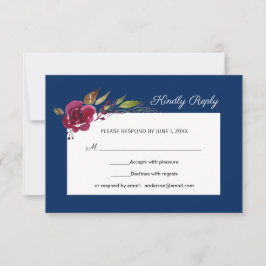 Flores Elegantes em Aquarela Azul Marinho RSVP de 