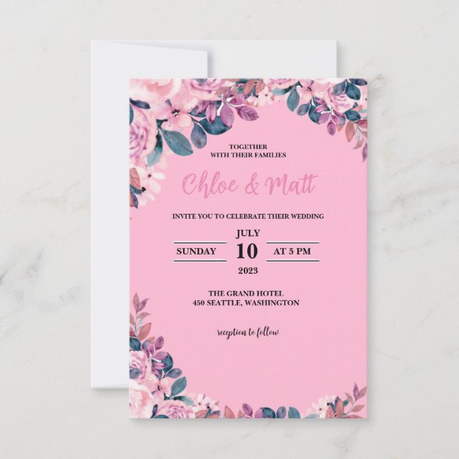 FLORES ELEGANTES ON-LINE DE CONVITES DE modelo WED (Frente)