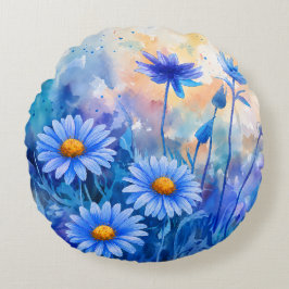 Flores em Aquarela – Almofada Redonda de Arremesso