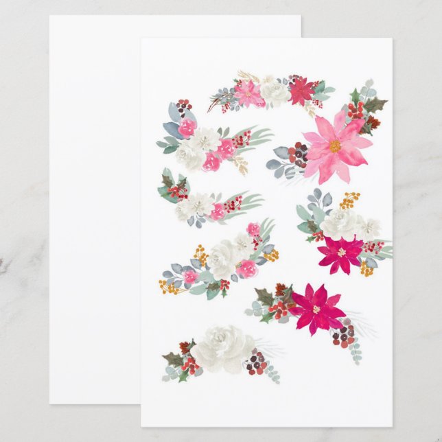 Flores em aquarela para recortar e colar (Frente/Verso)