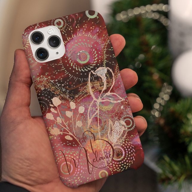 Flores em círculos de ouro vermelho design (Criador carregado)