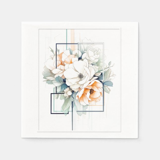 Flores em Moldura de Cubo: Guardanapos de Casament (Frente)