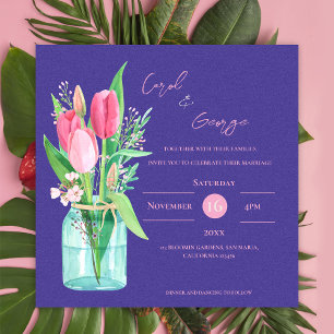 Flores em Pote de Vidro Roxo Intenso para Convite