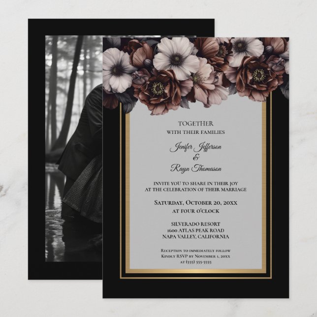Flores escuras e sombrias Convite de casamento gót (Frente/Verso)