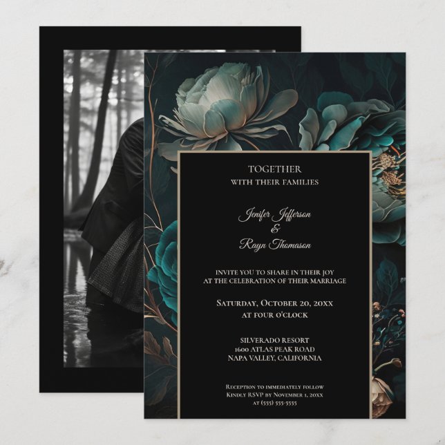 Flores escuras e sombrias Convite de casamento gót (Frente/Verso)