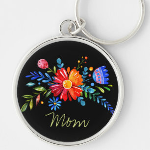 Flores Estilizadas Coloridas com a Mãe Chaveiro