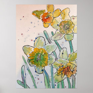 Flores Florais Amarelas Daffodil Poster