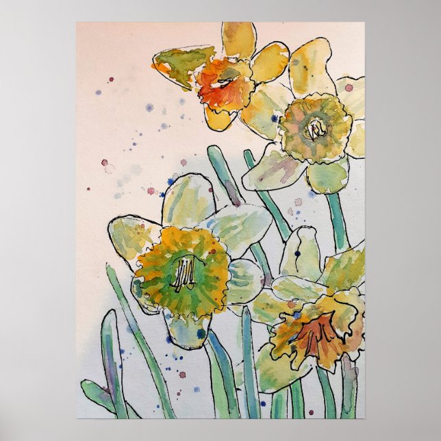Flores Florais Amarelas Daffodil Poster (Frente)