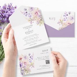 Flores Florais de Lavanda Elegante QR RSVP