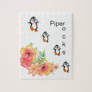 Flores Florais De Pinguins Brancos quebra-cabeça