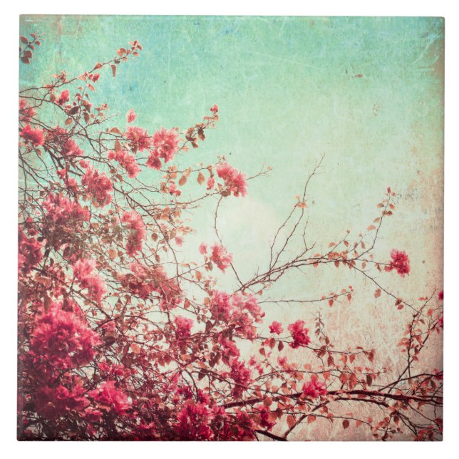 Flores Flores de Cerejeira Azulejo Vermelho Floral (Frente)