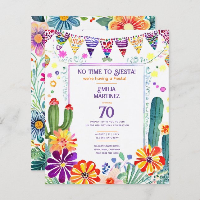 Flores Folkart de aniversário da FIESTA 40º 50º 60 (Frente/Verso)