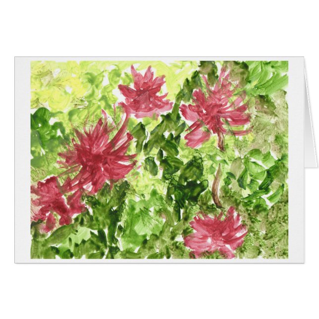 Flores fuchsia contra o cartão de posto de grama v (Frente Horizontal)