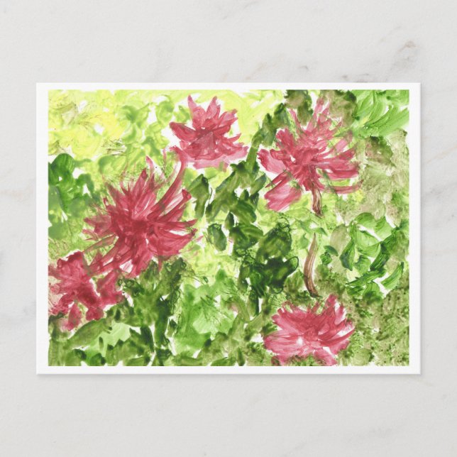 Flores fuchsia contra o cartão de posto de grama v (Frente)