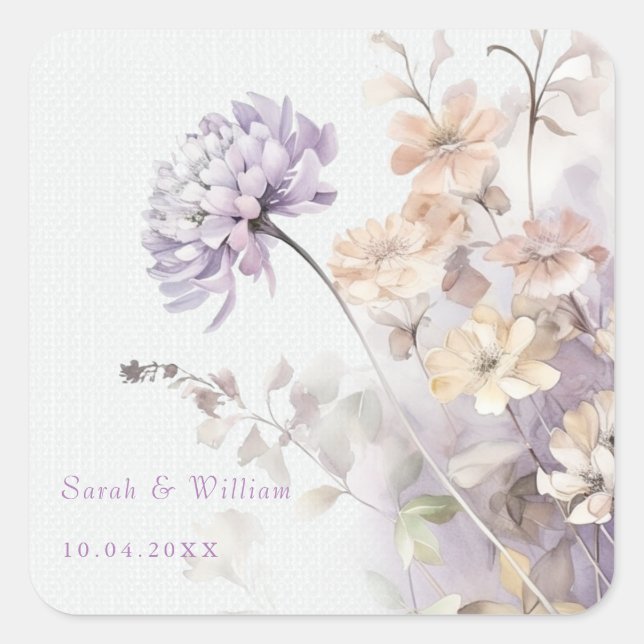 Flores lilases românticas adesivo de casamento (Frente)