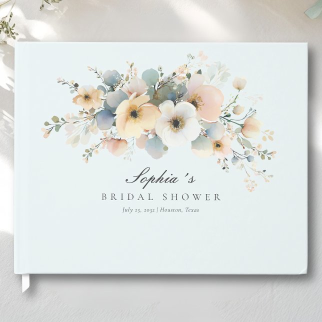 Flores Macias Elegante Livro de Visitas Azul para  (Soft Bloom Elegant Bridal Shower Blue Guest Book)