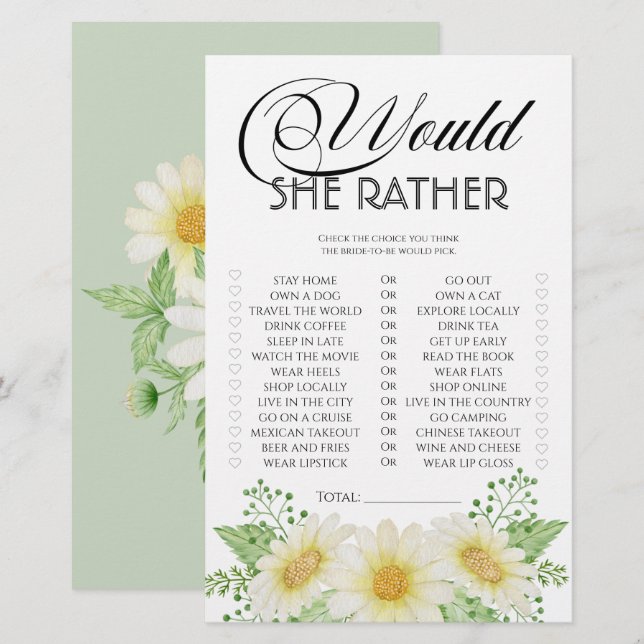 Flores margaridas ela iria preferencialmente jogo  (Frente/Verso)