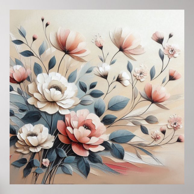 Flores Modernas Beige-Pink 40 Poster (Frente)
