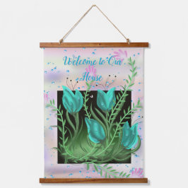 Flores na Parede, Teal Wall Tapeçaria