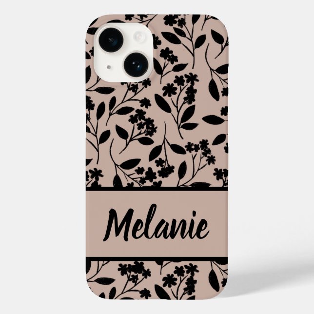 Flores Negras Elegantes sobre Botânica Rosa Derram (Verso)