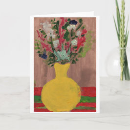 Flores num cartão de nota de vaso amarelo
