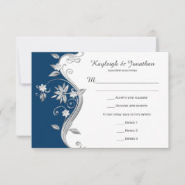 Flores Ornamentadas Azul Marinho Branco Prata RSVP