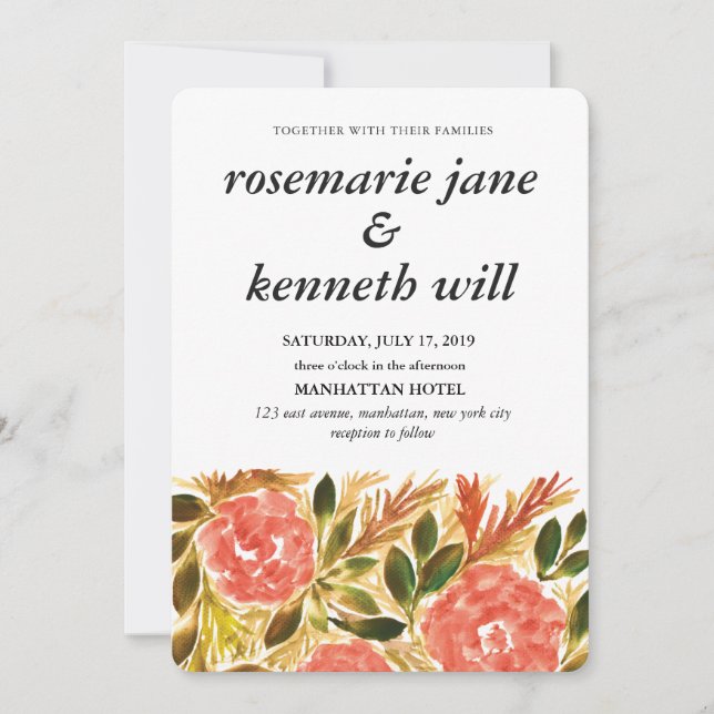 Flores pintadas à mão Convite para Casamento (Frente)