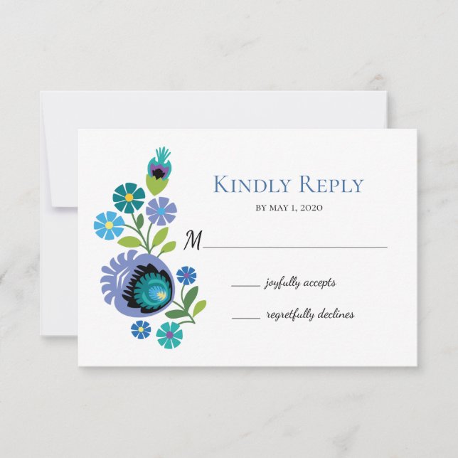 Flores Poloneses Blue Teal Weding RSVP Card (Frente)
