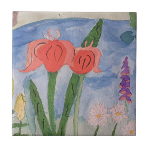 Flores Por Azulejo De Lago De Cerâmica