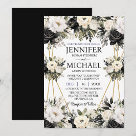 Flores Pretas e Brancas Convites para Casamento