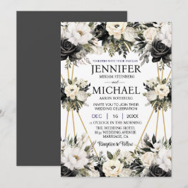 Flores Pretas e Brancas Convites para Casamento
