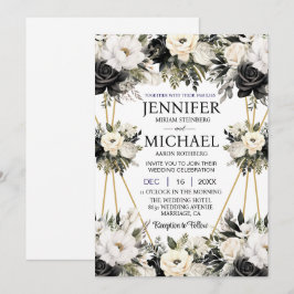 Flores Pretas e Brancas Convites para Casamento