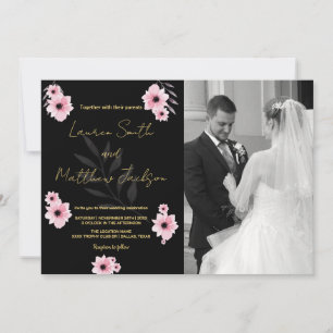Flores Pretas Rosa Convites para Casamento com Fot