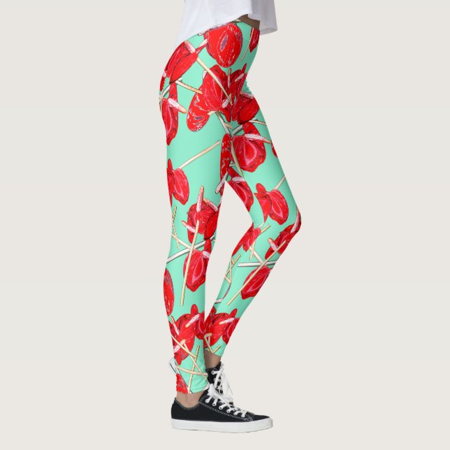 Flores Red Anthurium Patterno Leggings Champ (Direita)