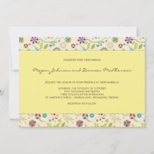 Flores Retro ・ Amarelo ・ Convite De Casamento