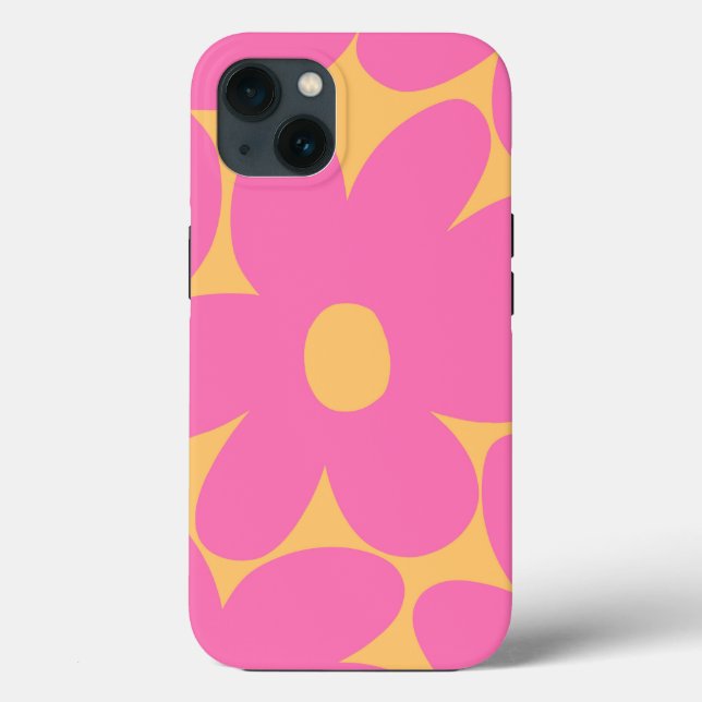Flores Retro Daisy em Marigold Cor-de-rosa pálido  (Verso)