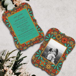 Flores Retro Marrom Azul Turquesa Vermelho floral 