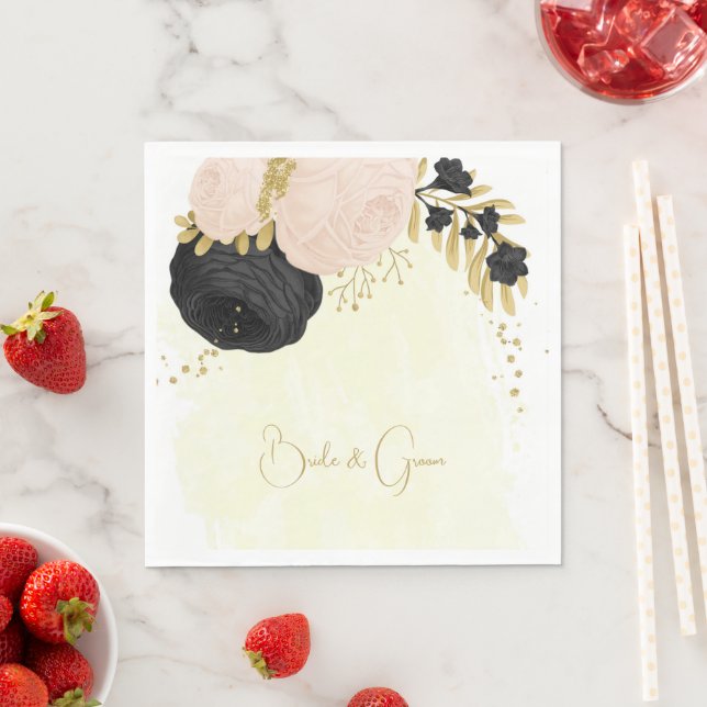 Flores romanas, pretas e cor-de-rosa, guardanapos  (Insitu)